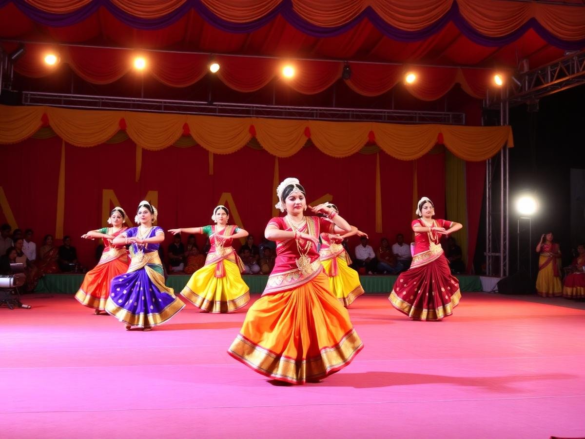 Indian classical dancers performing on a festival stage
